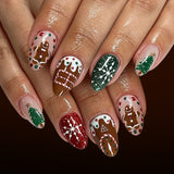 24pcs/Set Snowflake & Polka Dot Gingerbread Man Press On Nails