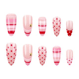 24pcs/Set Hot Pink & Pink Color Block French Press On Nails