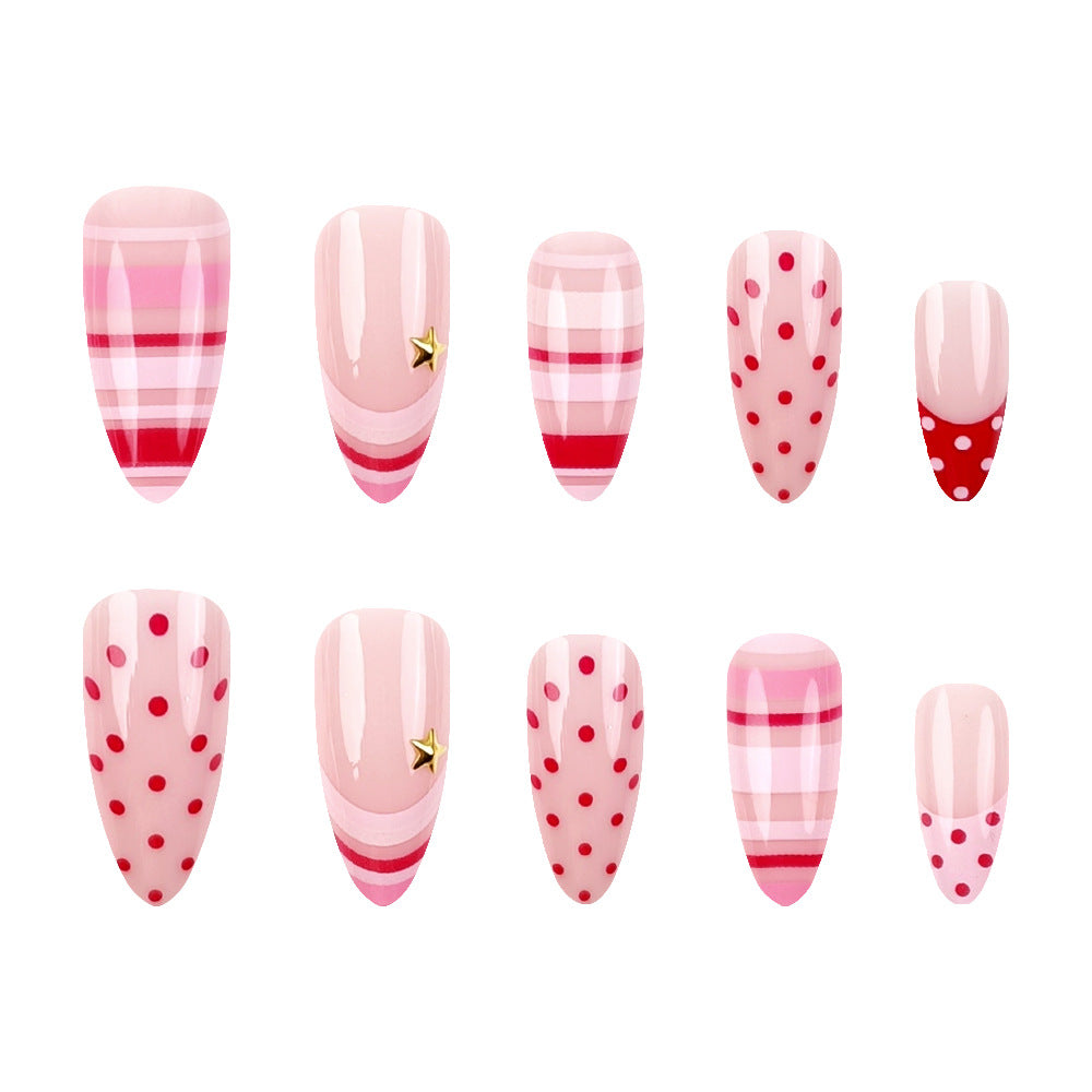 24pcs/Set Hot Pink & Pink Color Block French Press On Nails