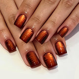 24pcs/Set Black Line & Orange-Brown Cat-Eye Press On Nails