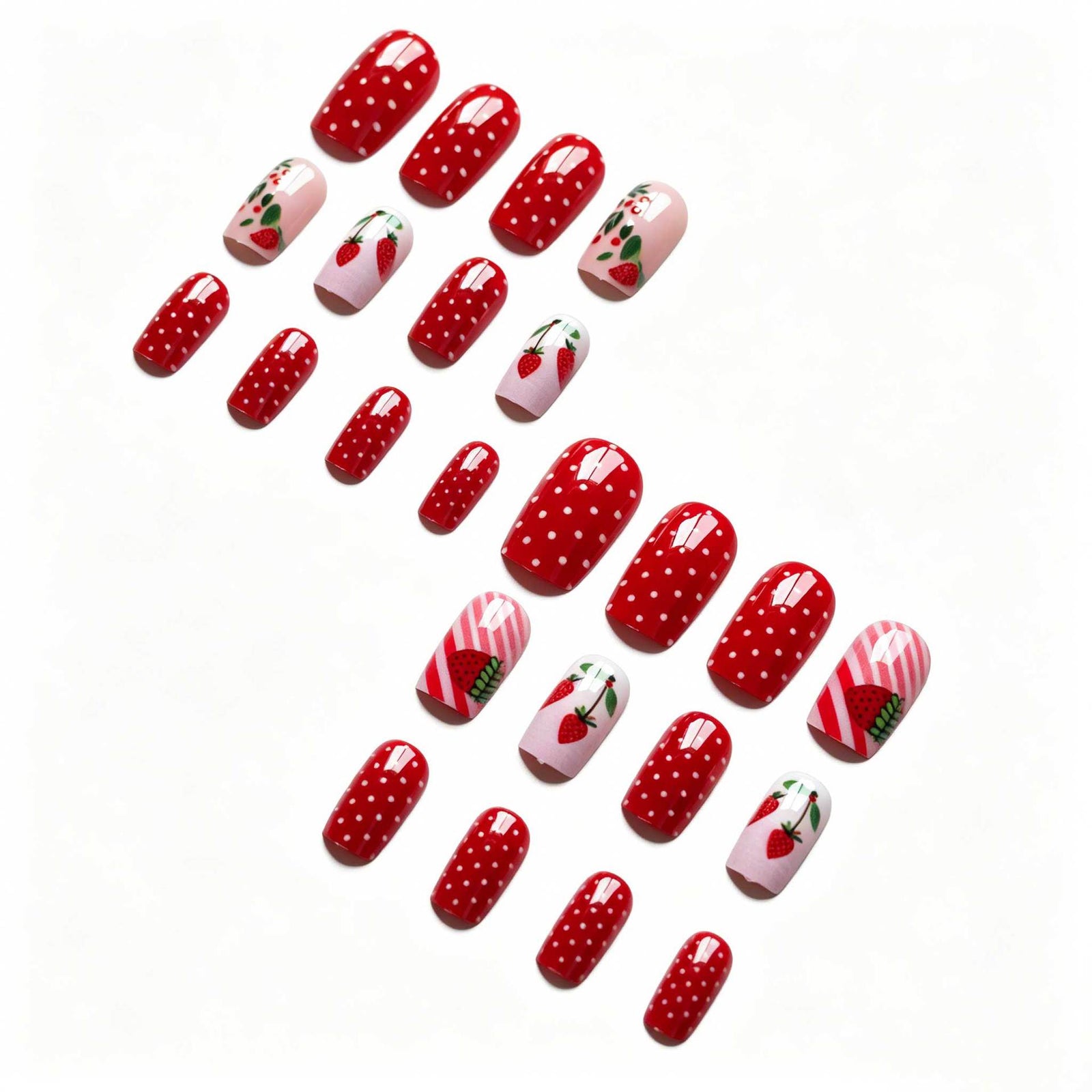 24pcs/Set Striped Strawberry Press On Nails