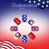 24pcs/Set Red and Blue Glitter Stars Press-On Nails