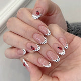24pcs/Set Ladybug & Black Polka Dot French Tips Press-On Nails