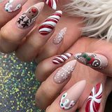 24pcs/Set Plaid Gingerbread Reindeer Snowflakes Press On Nails