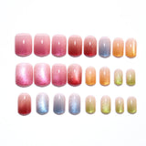 24pcs/Set Rainbow Ombre Cat Eye Press-On Nails
