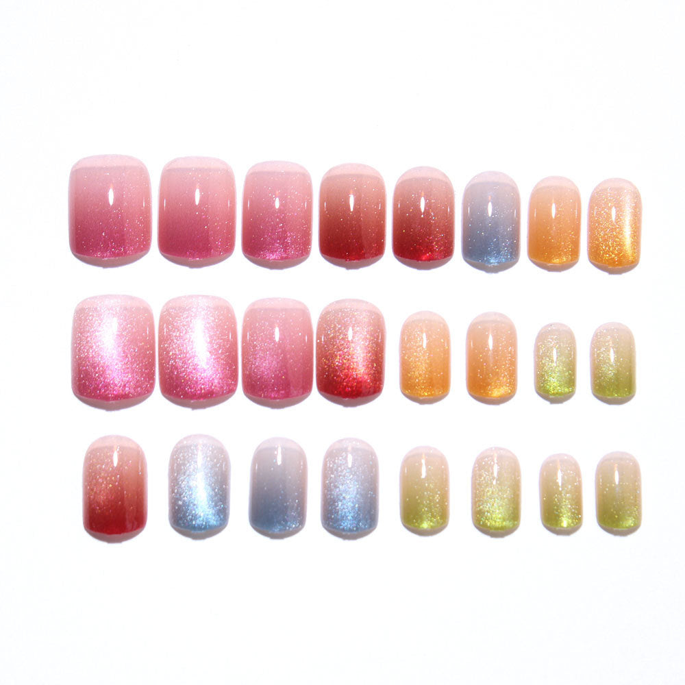 24pcs/Set Rainbow Ombre Cat Eye Press-On Nails