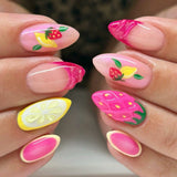 24pcs/Set 3D Strawberry & Lemon French Press-On Nails