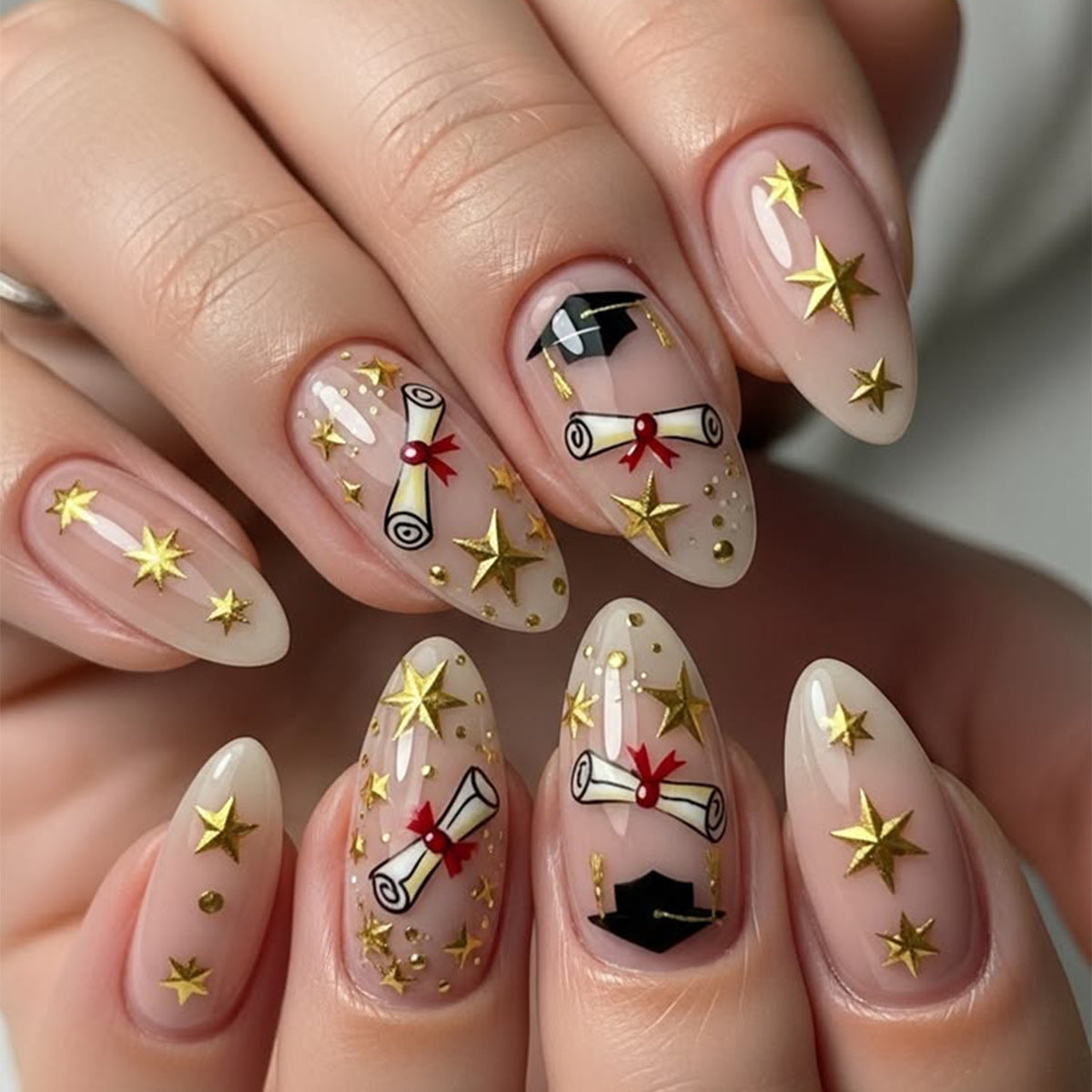 24pcs/Set Graduation Cap & Star Press On Nails