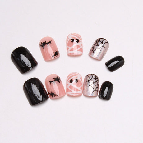 24pcs/Set Spiderweb & Bat Press On Nails