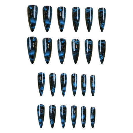 24pcs/Set Blue Ombre Butterfly Long Press-On Nails