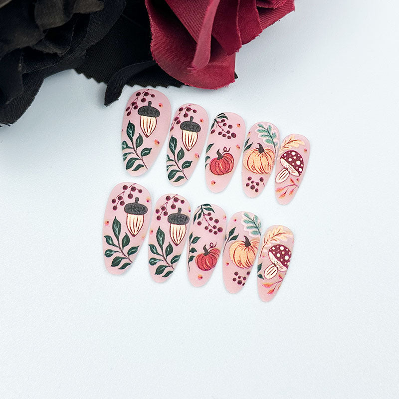24pcs/Set Matte Pumpkin & Floral Press On Nails