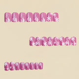 24pcs/Set Pink Snowflakes Press On Nails