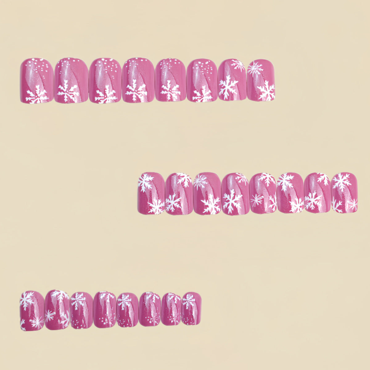 24pcs/Set Pink Snowflakes Press On Nails