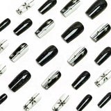 24pcs/Set Black & White Colorblock Snowflakes Press-On Nails
