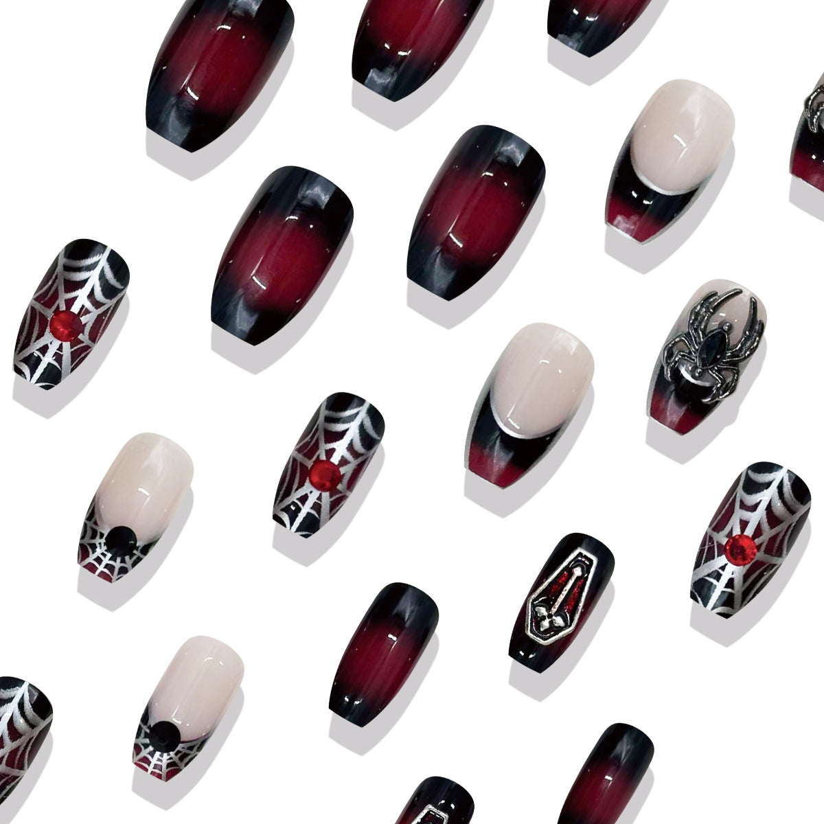 24pcs/Set Rhinestone Spider French Press On Nails
