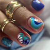 24pcs/Set Blue Floral Wave Press On Nails