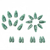 24pcs/Set Silver Green Cat Eye Fish Press On Nails