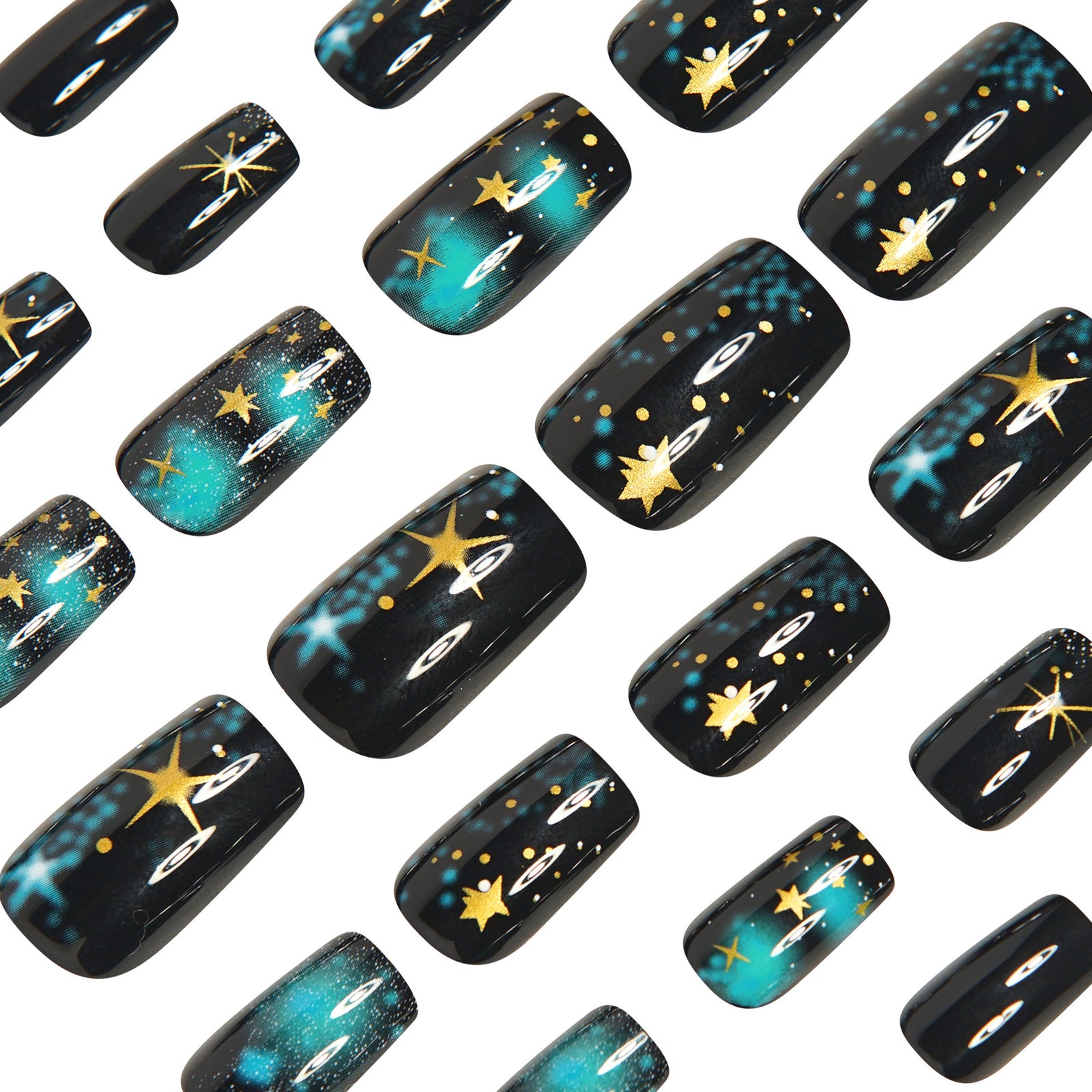 24pcs/Set Golden Starry Night Press-On Nails