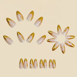 24pcs/Set 3D Embossed Gold Foil Floral French Press-On Nails