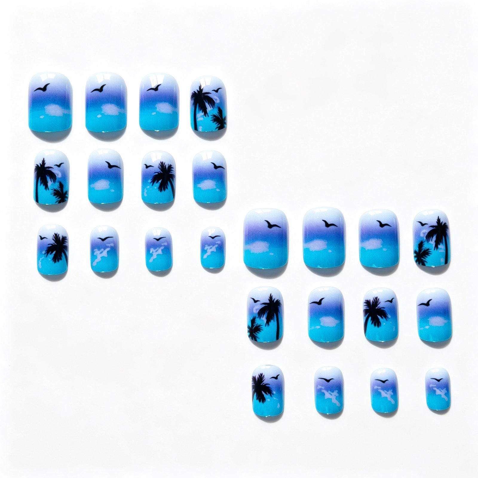 24pcs/Set Ombre Gold Foil Palm Tree Press On Nails