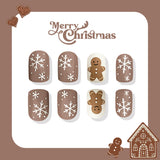 24pcs/Set Cute Gingerbread Man & Snowflakes Press On Nails