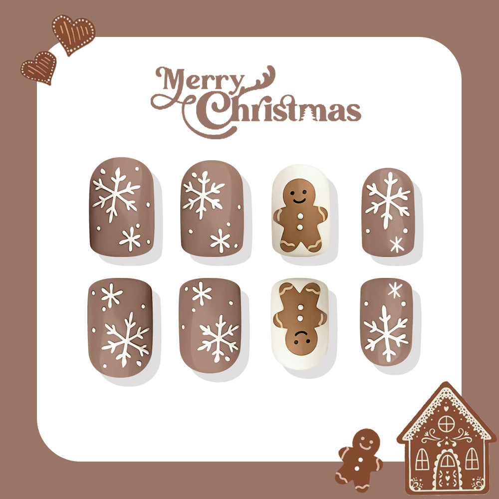 24pcs/Set Cute Gingerbread Man & Snowflakes Press On Nails
