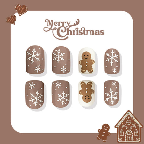 24pcs/Set Cute Gingerbread Man & Snowflakes Press On Nails
