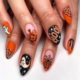 30pcs/Set Matte Black & Orange Pumpkin Ghost Press-On Nails