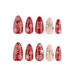 30pcs/Set 3D Burgundy Rhinestone Snowflakes Press On Nails