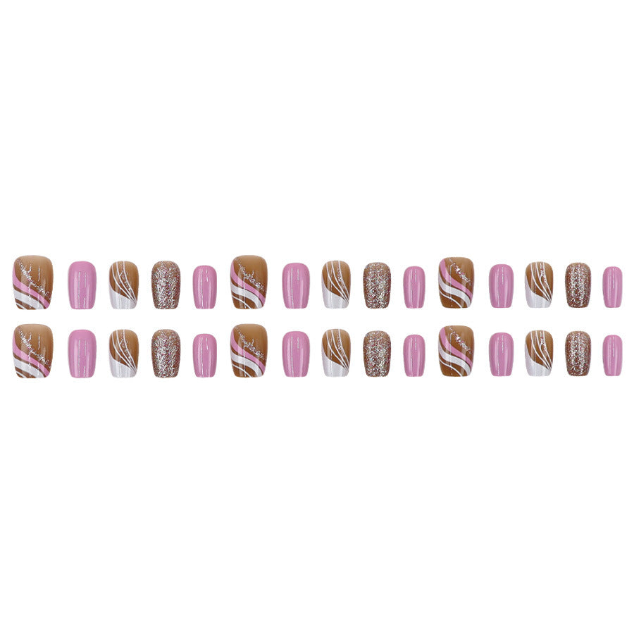 30pcs/Set Ripple Holographic Glitter Press On Nails