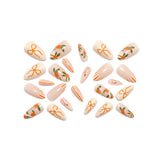 24pcs/Set Orange French Tip with Bow Press On Nails