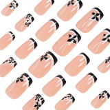 24pcs/Set Black & White French Tips with Black Floral Press-On Nails