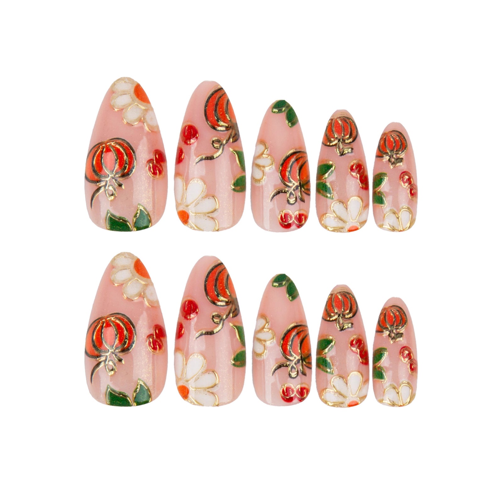 24pcs/Set Golden 3D Crystal Pumpkin Press On Nails
