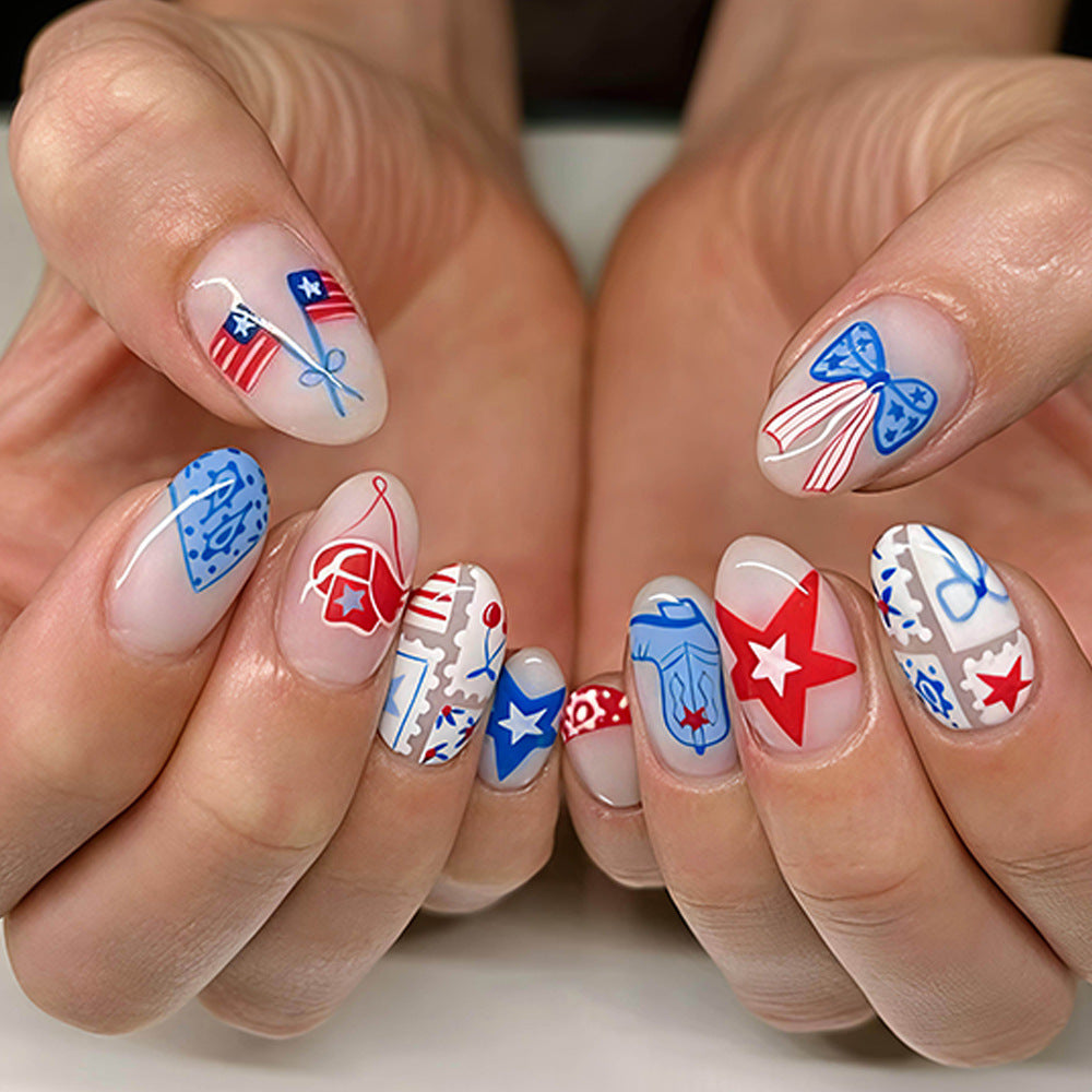 24pcs/Set Denim Star Bow Press-On Nails