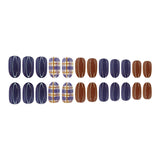 24pcs/Set Blue & Brown Color-Block Plaid Press On Nails
