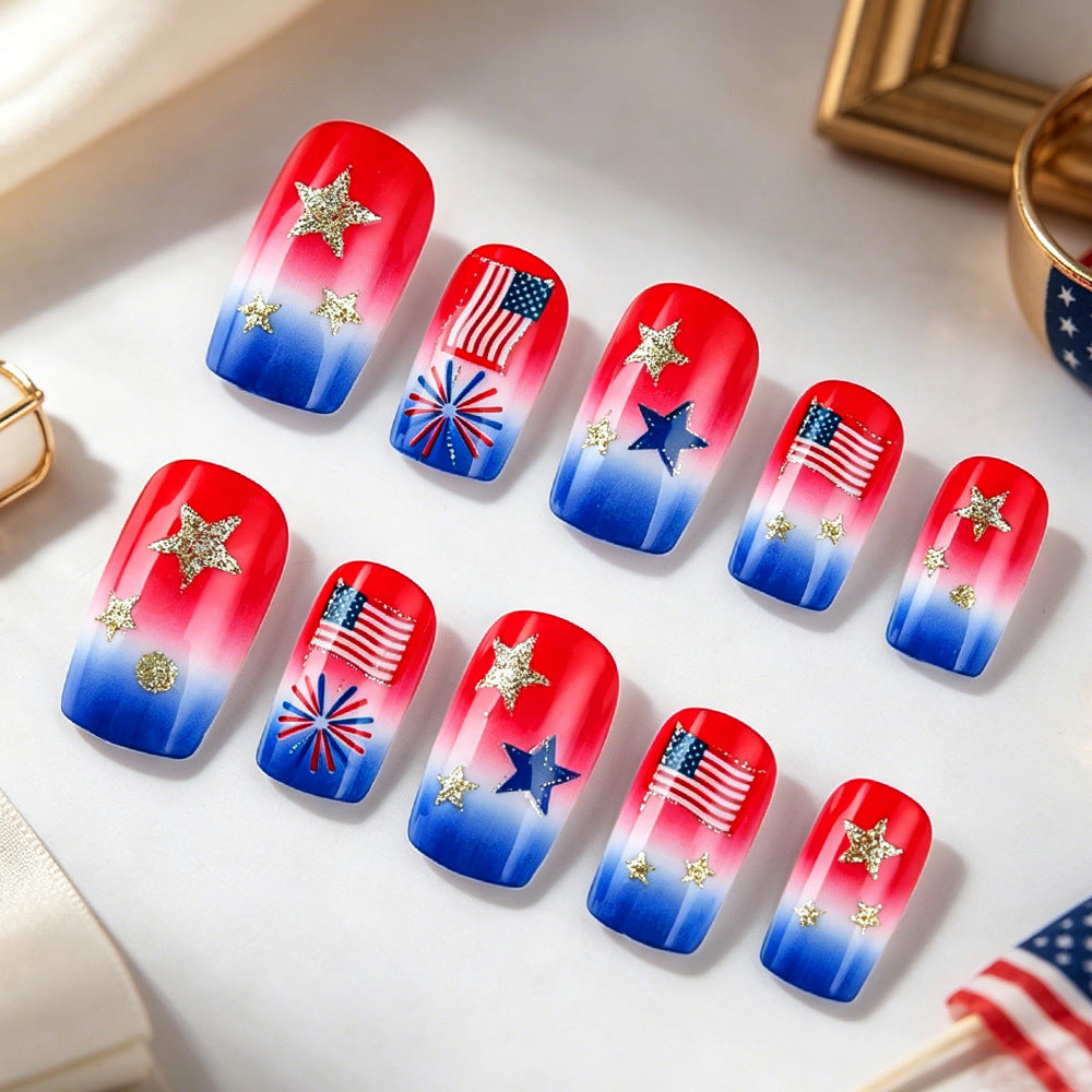 24pcs/Set Independence Day Flag Gradient Glitter Press-On Nails