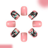 24pcs/Set Glitter Beach Stripes & Palm Trees Press-On Nails