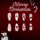 24pcs/Set Red Pinwheel Glitter & Candy Canes Press On Nails