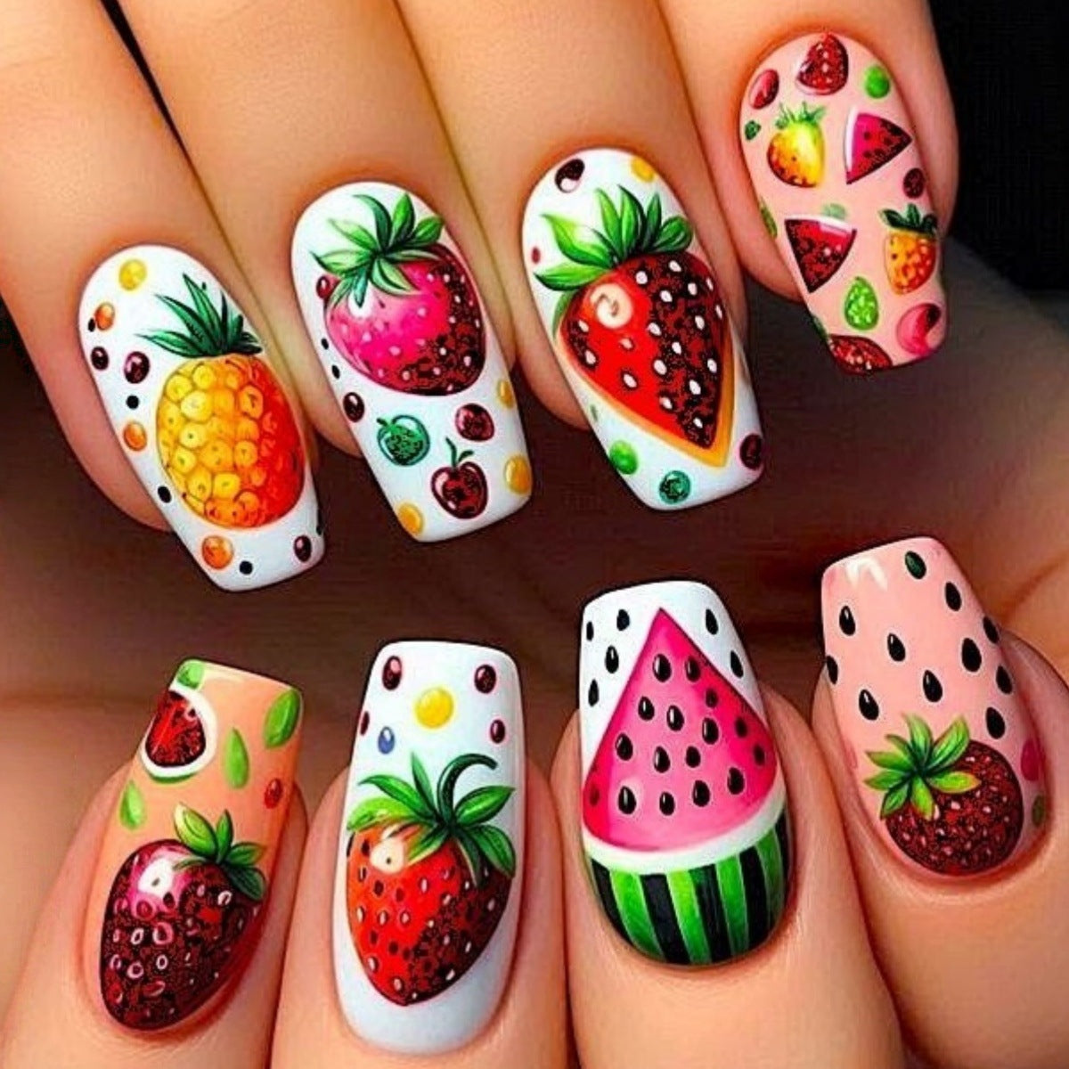 24pcs/Set Colorful Summer Fruit Press-On Nails