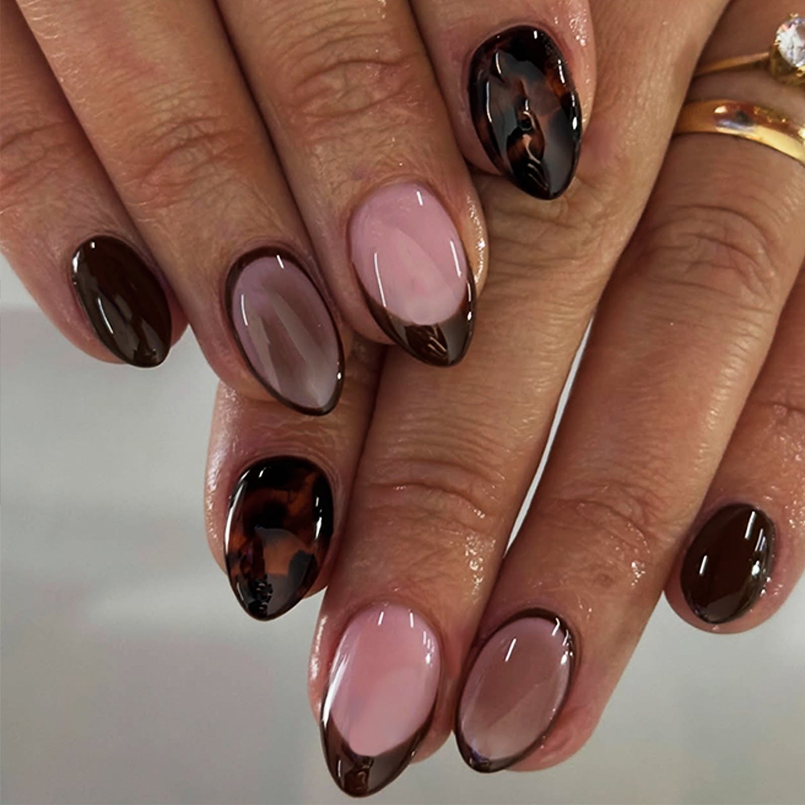 24pcs/Set Tortoiseshell Leopard French Press On Nails