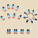 24pcs/Set Blue Ombre Flame Press-On Nails