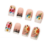 24pcs/Set Watercolor Floral French Black Lace Press-On Nails