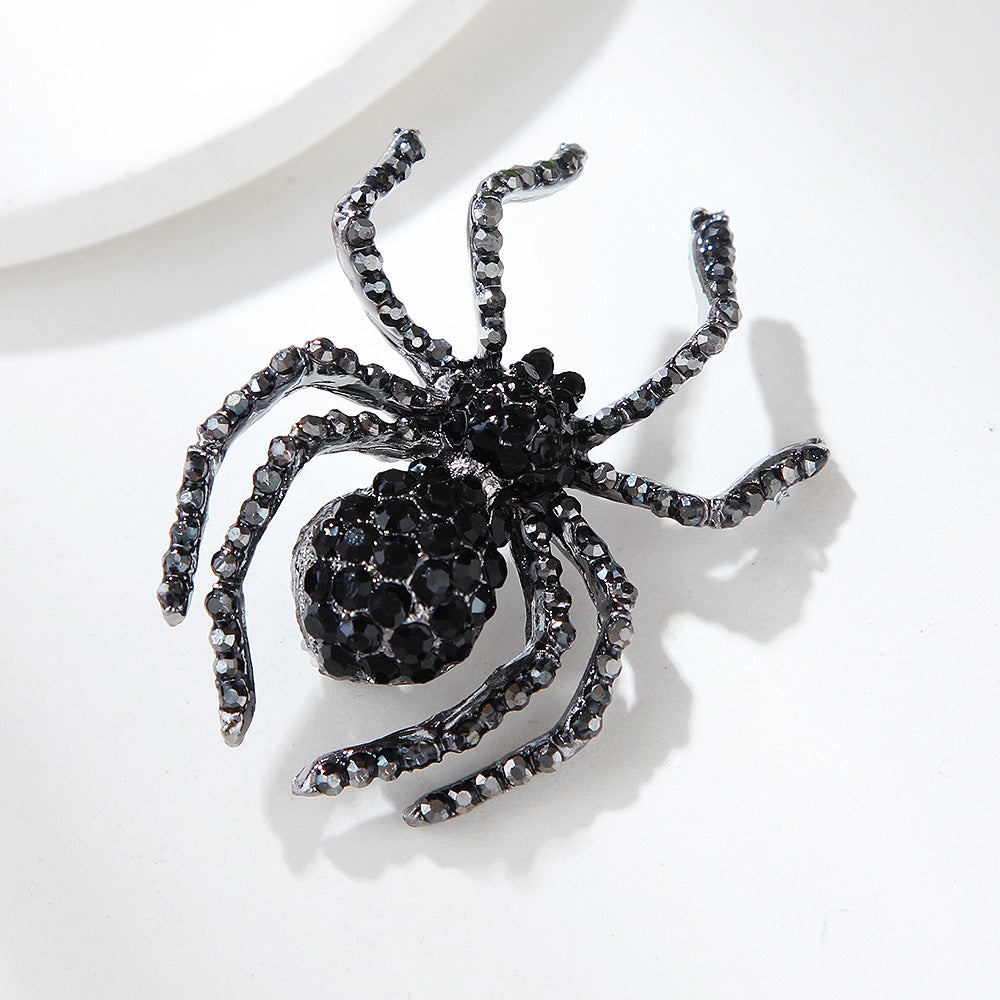Black Rhinestone Spider Brooch