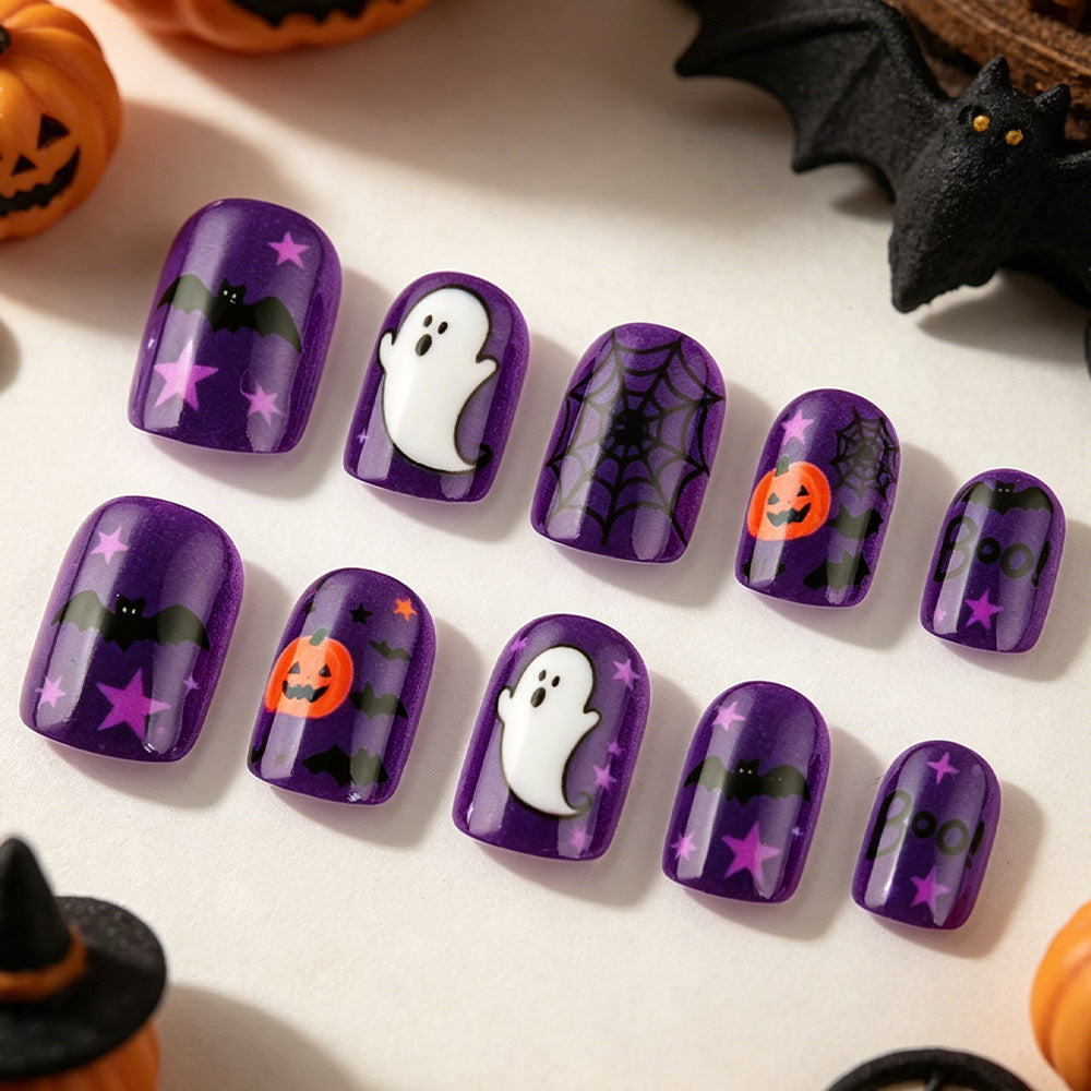 24pcs/Set Ghost Spider Pumpkins Press On Nails