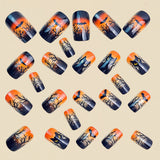 24pcs/Set Orange & Black Ombre Black Cat Press-On Nails