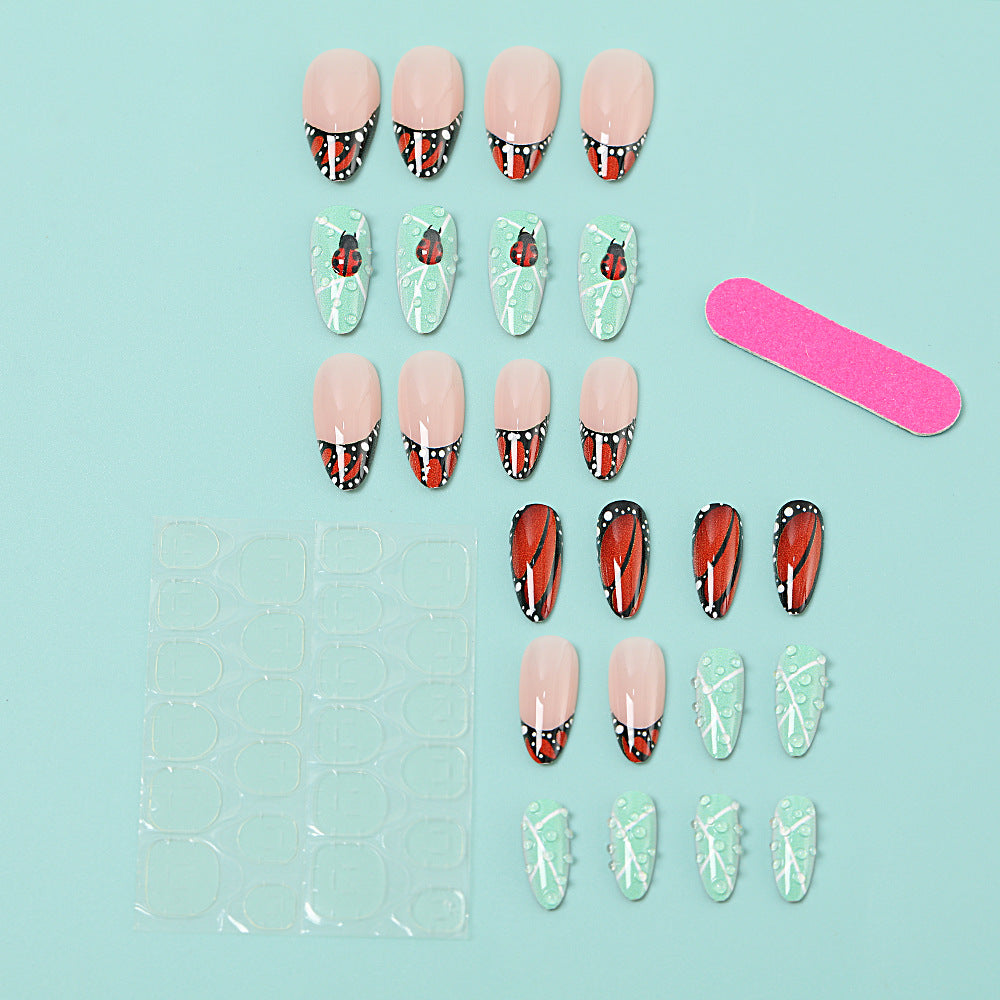 24pcs/Set Ladybug & Dewdrops Press-On Nails