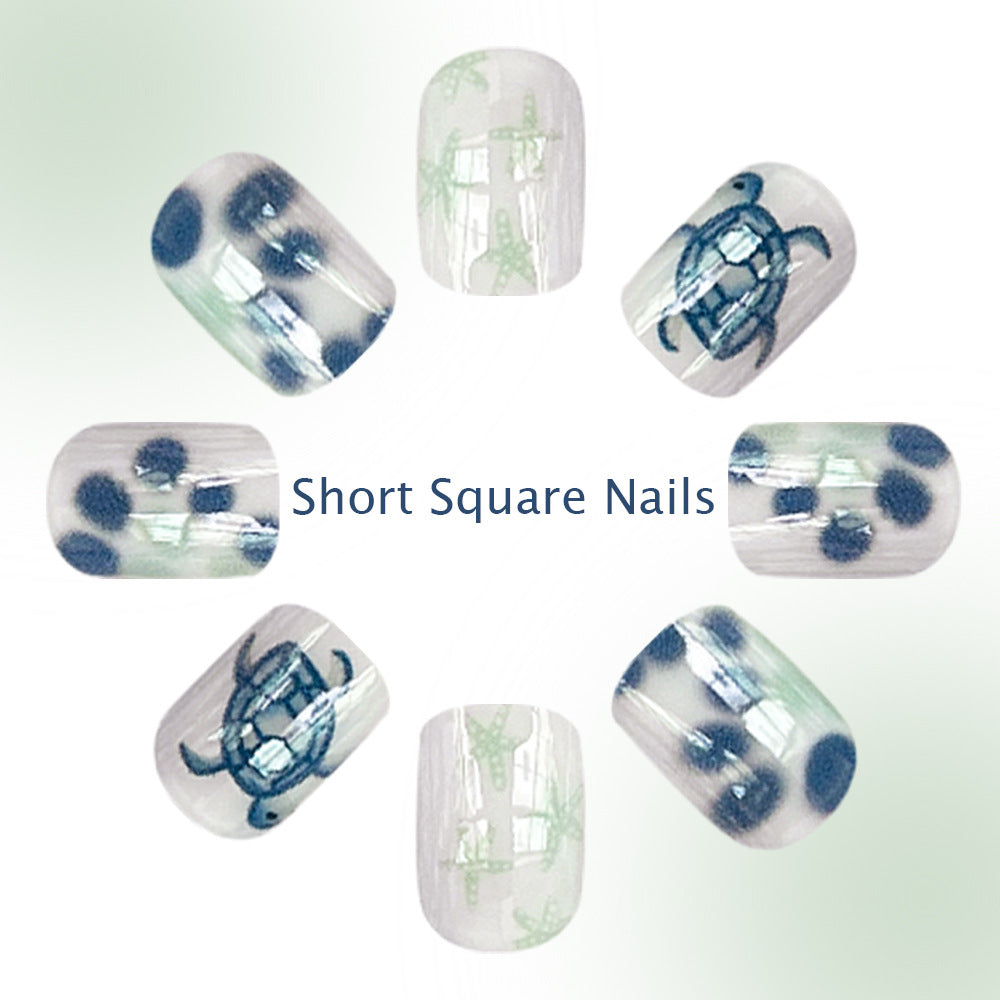 24pcs/Set White Sea Turtle & Starfish Press-On Nails