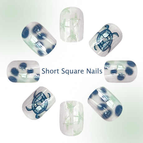 24pcs/Set White Sea Turtle & Starfish Press-On Nails