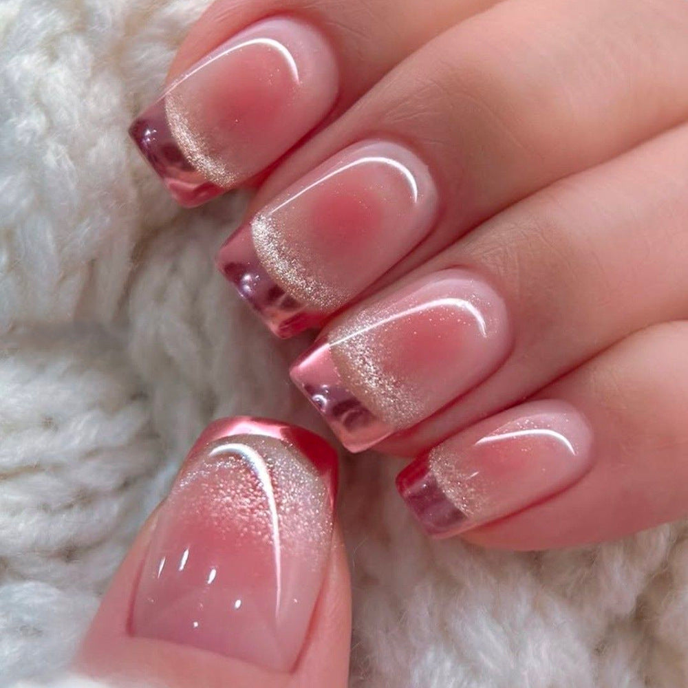 24pcs/Set Chrome French Cat Eye Press-On Nails