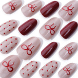 30pcs/Set Bow & Polka Dot Cat Eye Press-On Nails